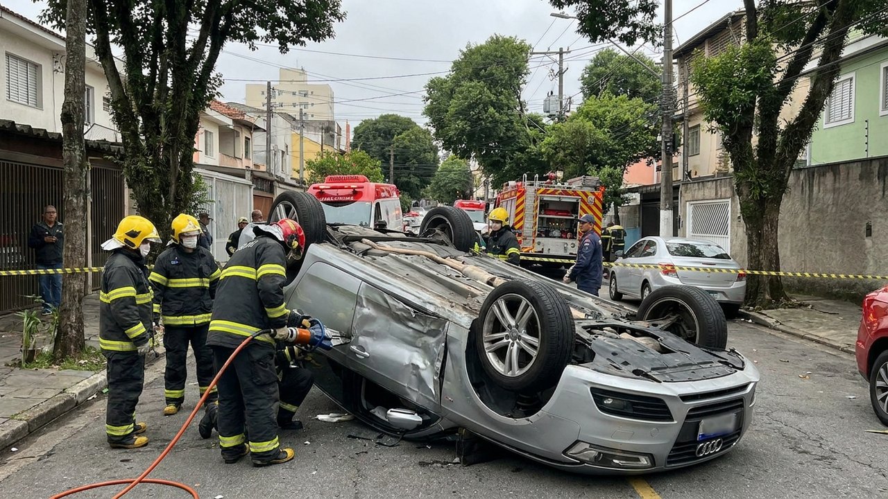Adolescente capota Audi e fica preso às ferragens na zona sul de SP