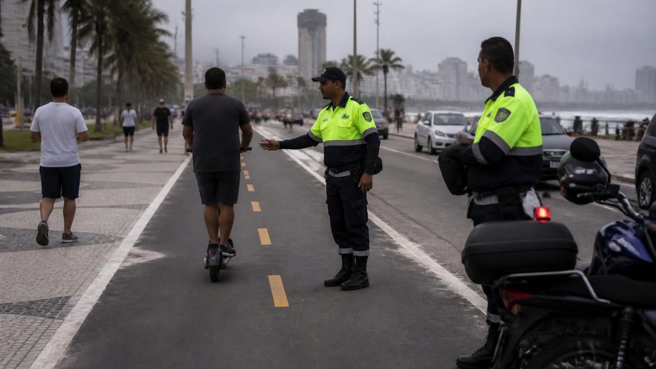 Ciclofaixa para autopropelidos estreia com dúvidas e fiscalização na orla do Rio