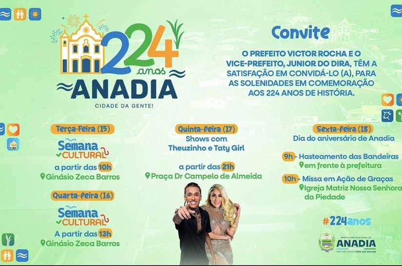 224 anos: Prefeitura de Anadia anuncia programação da Semana Cultural