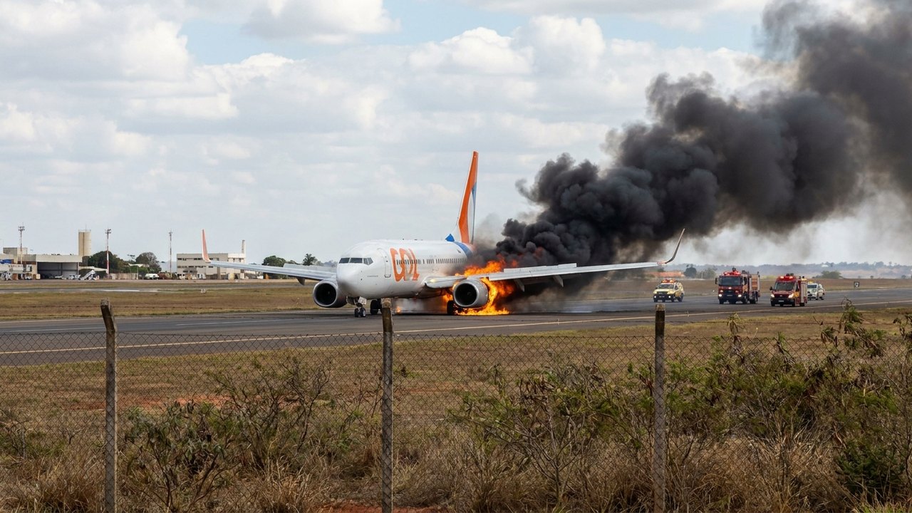 Avião pega fogo durante decolagem e fecha aeroporto de Goiânia