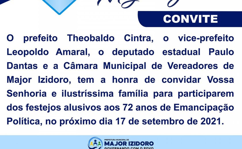 Major Izidoro festeja 72 anos de emancipação e prefeito faz entrega de obras a população