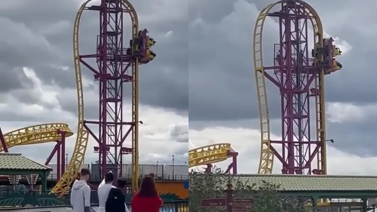 Montanha-russa apresenta problema e deixa visitantes presos a 20 metros de altura; vídeo