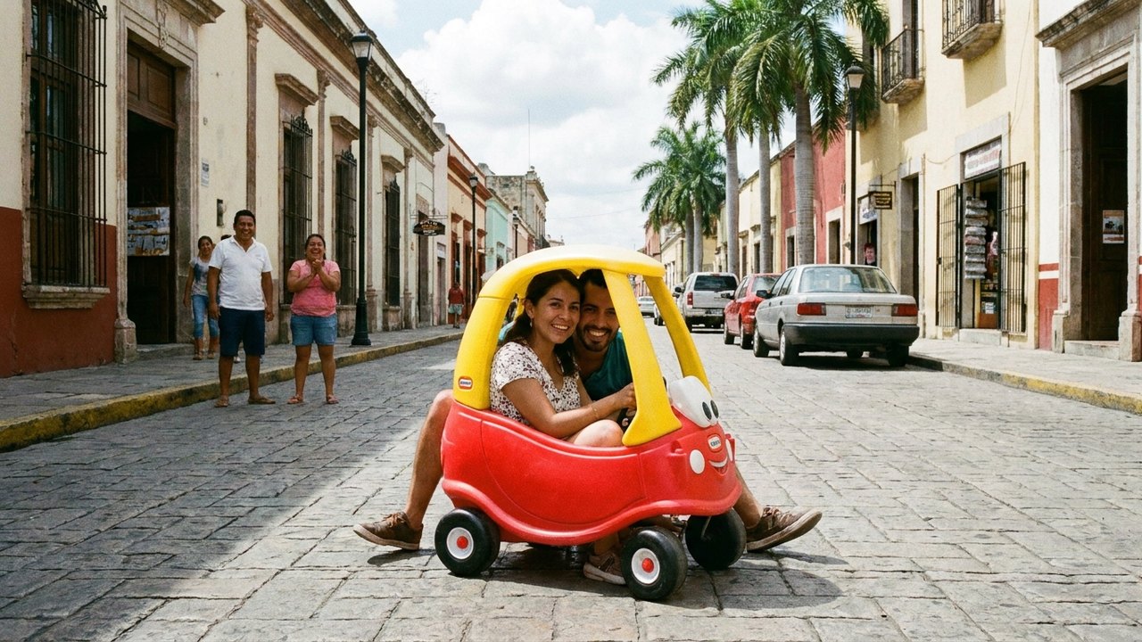 Poderia ser nós, mas você não me escreve: casal é flagrado em carrinho de brinquedo no México