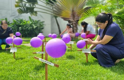 Área Lilás do Hospital do Agreste transforma jardim em painel de conscientização sobre violência contra a mulher