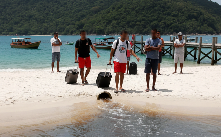 Visitantes chegam para o réveillon na Ilha Grande e encontram esgoto no mar da Praia do Abraão