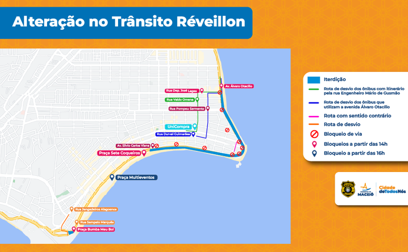 Trânsito na orla de Maceió vai ser alterado para o Réveillon