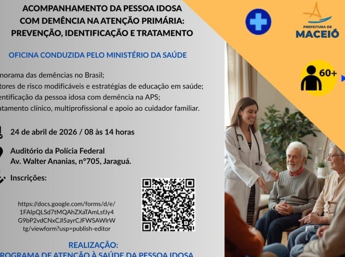 Saúde abre inscrições para oficina sobre acompanhamento da pessoa idosa com demência