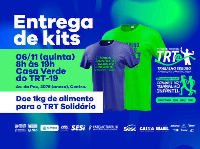 kits da Corrida do TRT/AL serão entregues nos dias 6 e 7 de novembro