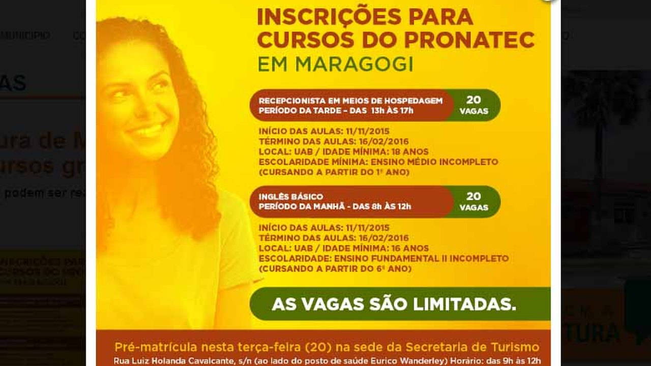 Prefeitura de Maragogi disponibiliza 40 vagas para cursos gratuitos do Pronatec