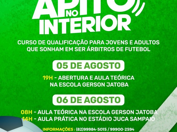 Prefeitura de Palmeira dos Índios vai ofertar curso de arbitragem de futebol de campo