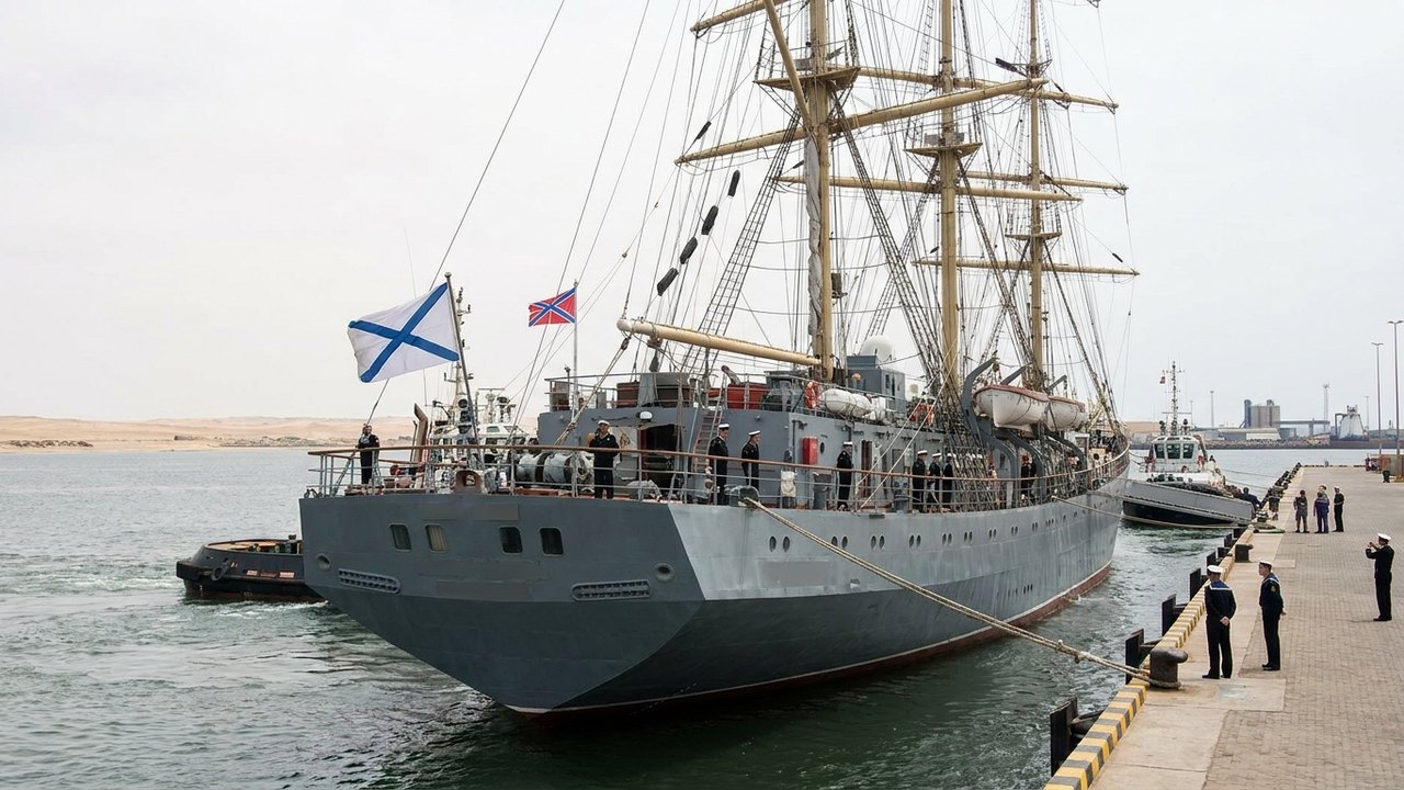 Navio-escola da Marinha russa atraca na Namíbia durante expedição que abrange 4 oceanos