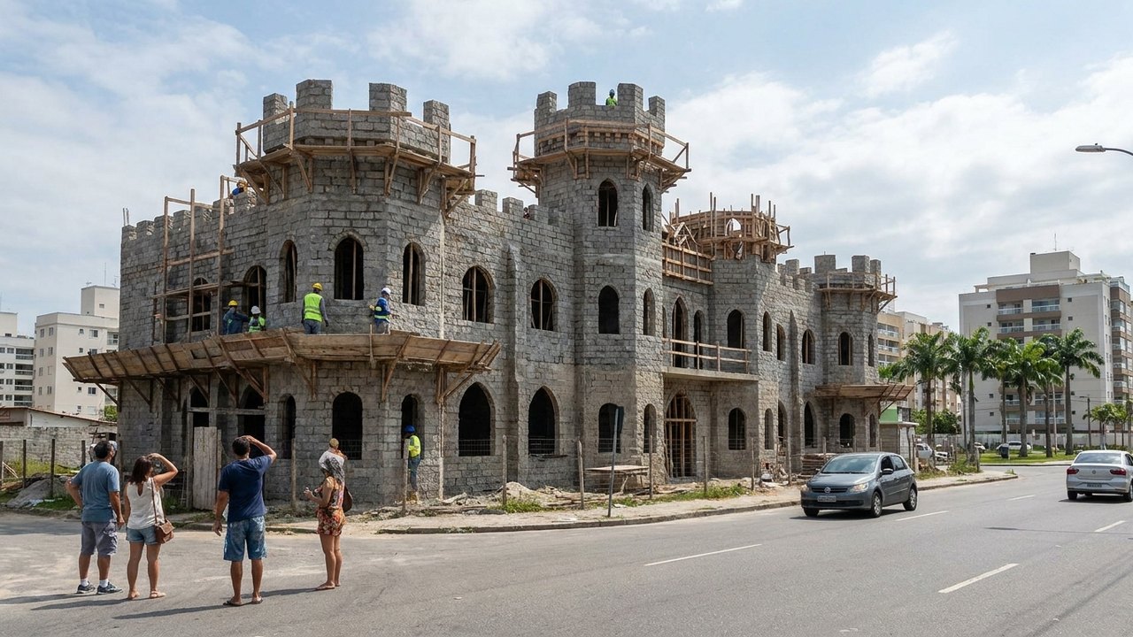 Construção medieval: castelo em construção no Recreio chama a atenção de quem passa na região; entenda