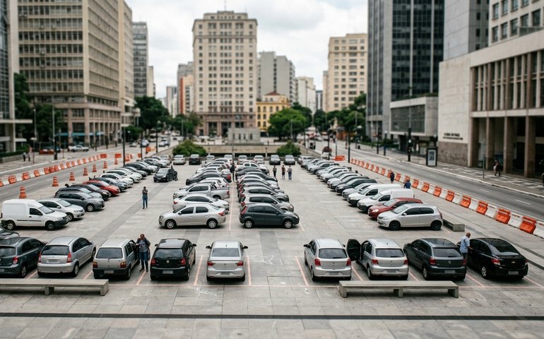 Concessionária instala estacionamento irregular no Vale do Anhangabaú