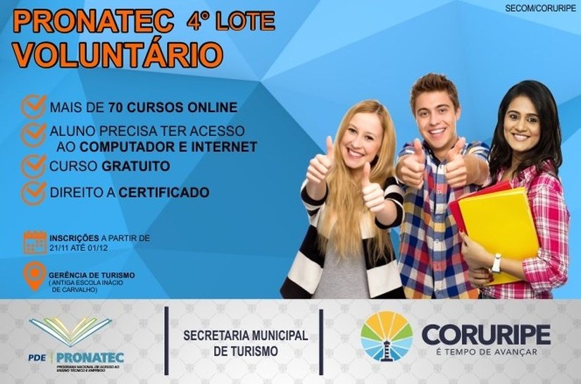 Coruripe: Gerência de Turismo abre inscrições para cursos do Pronatec Ead