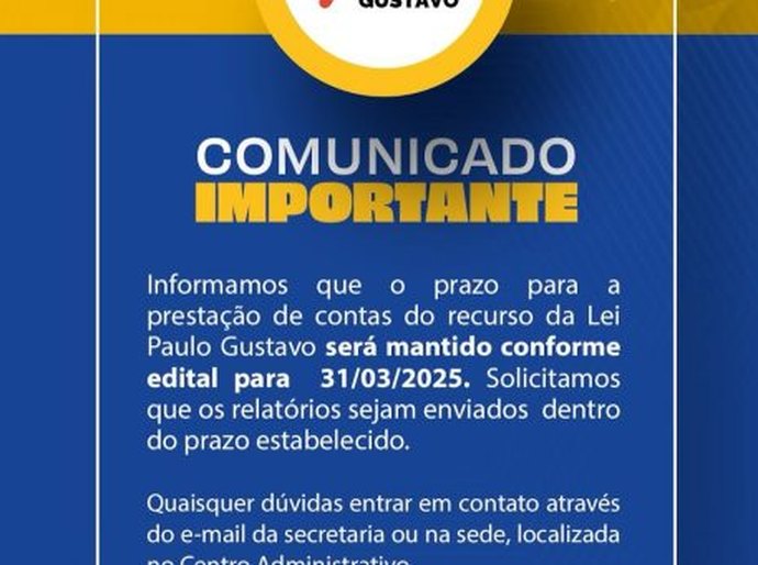 Secretaria de Cultura de Arapiraca convoca contemplados da LPG para prestação de contas