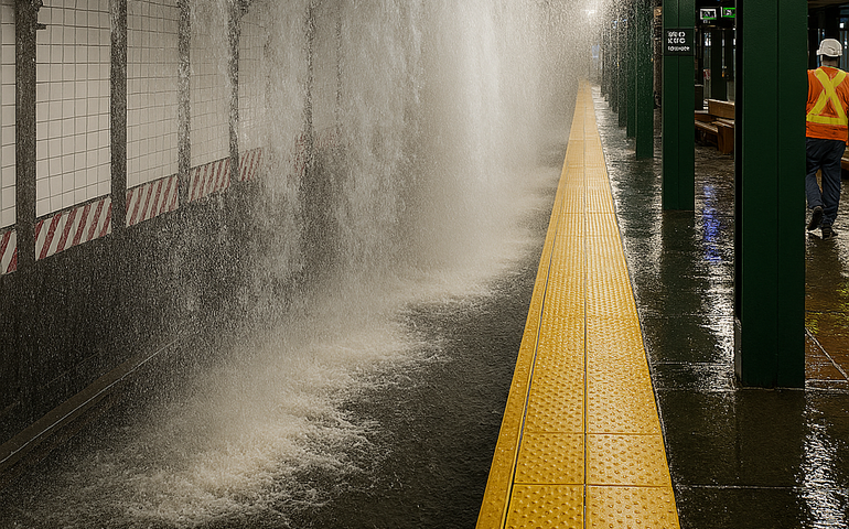 Chuva alaga ruas e água invade estação de metrô em Nova York