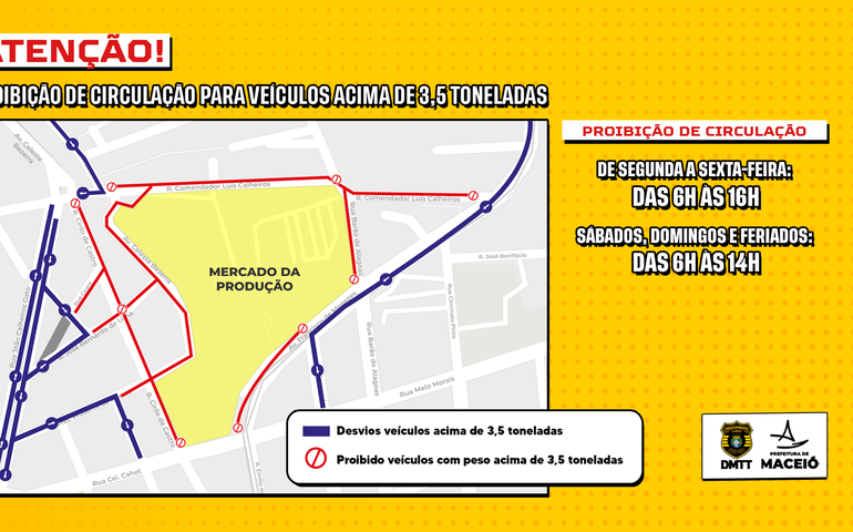 DMTT limita circulação de veículos pesados no entorno do Mercado da Produção