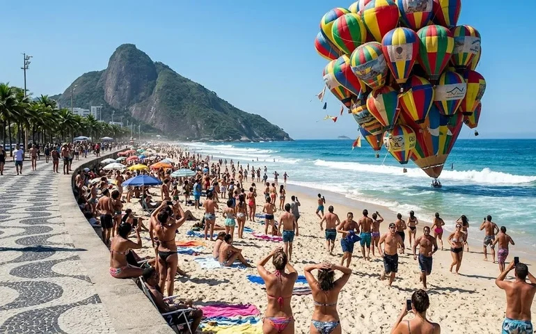 Balão cai em Copacabana e assusta banhistas