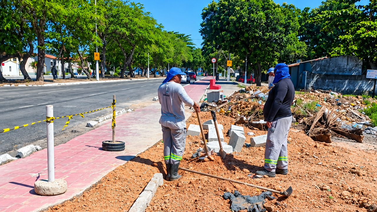 Prefeitura realiza manutenção no calçadão da orla lagunar do Vergel do Lago