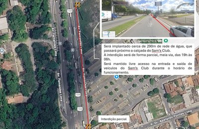 BRK realiza obra de implantação de rede em frente ao Sam's Club