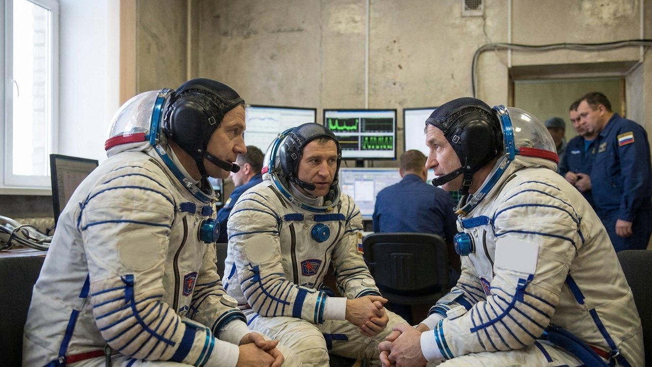Tripulação da nave espacial russa Soyuz MS-29 aguarda lançamento