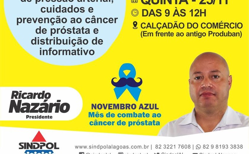 Sindpol em Ação fará atendimentos de prevenção ao câncer de próstata e cuidados com a saúde nesta quinta (25)