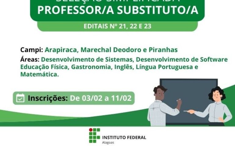 Ifal inicia seleção de mais sete vagas para professor substituto em três campi