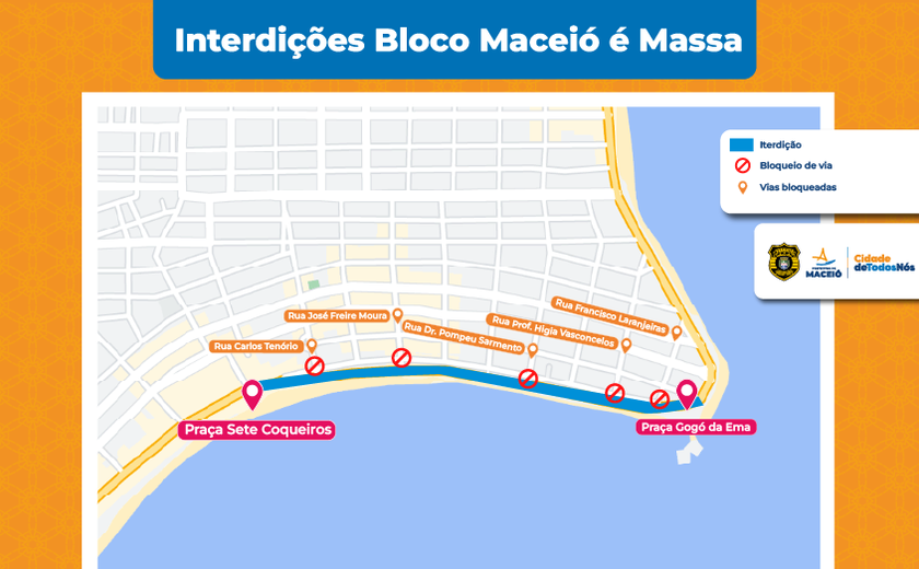 Bloco Maceió é Massa altera trânsito nas vias na orla de Maceió, neste domingo (1°)