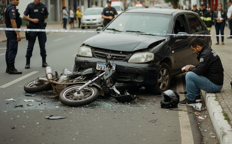 Colisão no Centro: motociclista fica ferido após bater em carro na Rua Marechal Deodoro, em Arapiraca