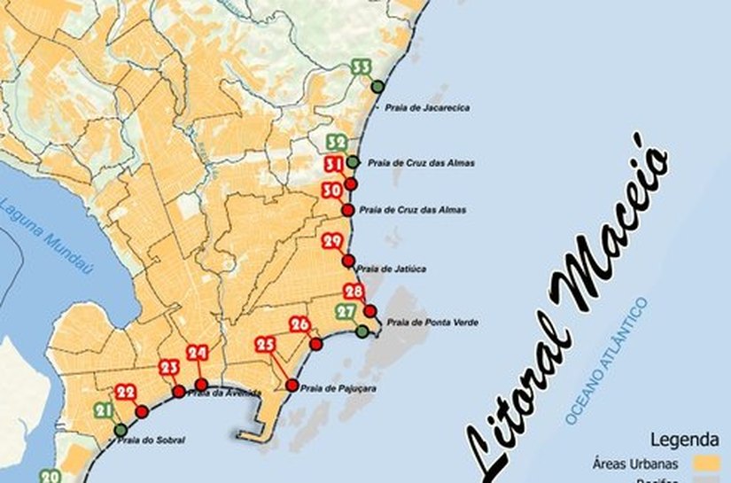 Maceió tem 12 pontos de praias impróprios para banho neste fim de semana