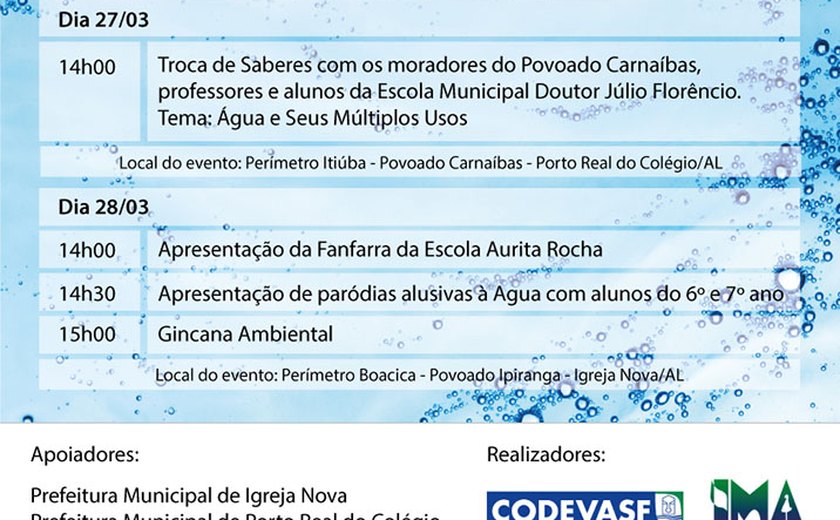 Água será tema de atividades de educação ambiental em perímetros da Codevasf em Alagoas