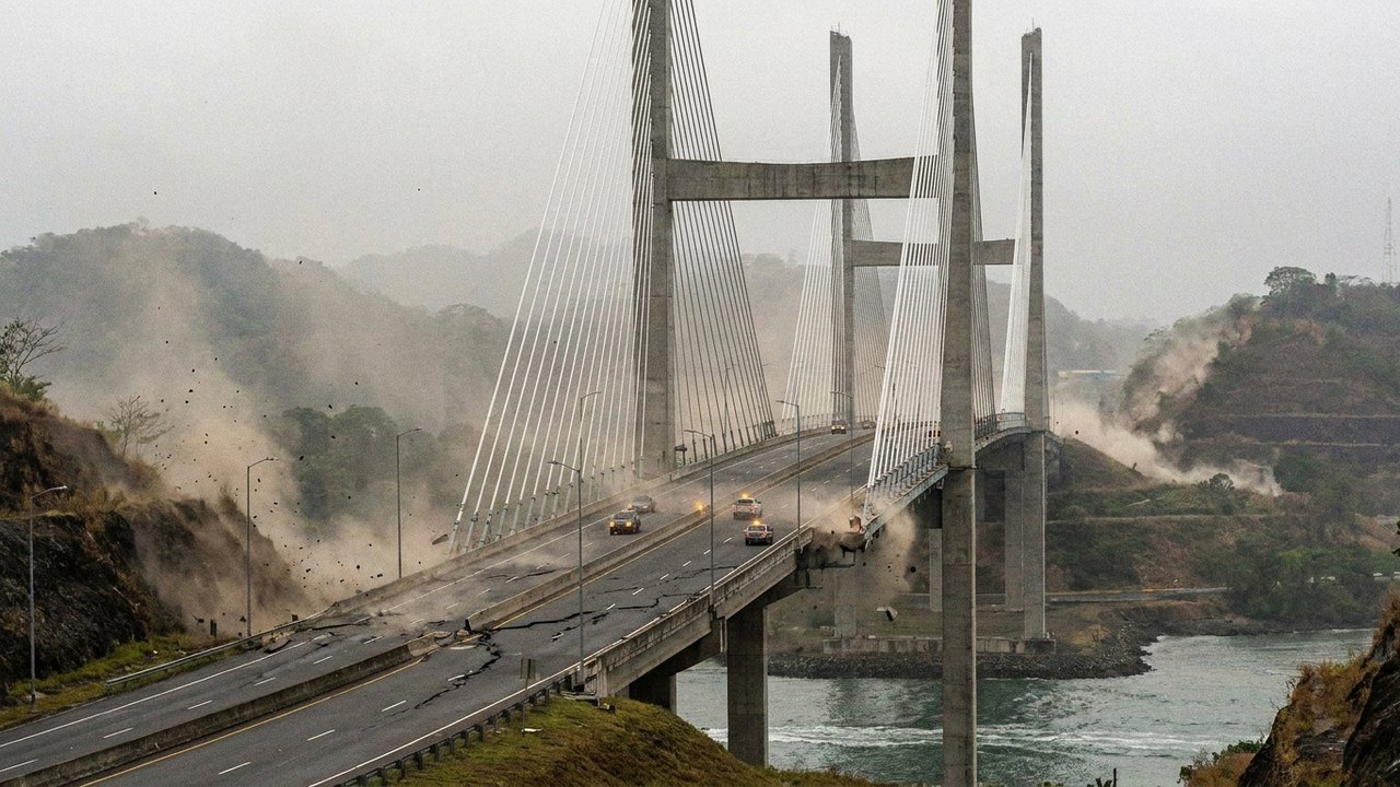 Imagens mostram a Ponte Centenário durante terremoto no Panamá