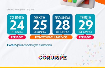Confira o que funciona no Feriadão de São João e São Pedro em Coruripe