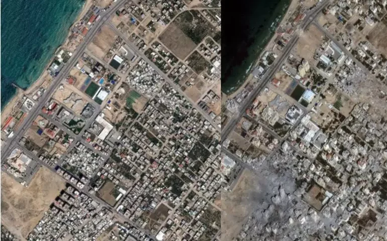Seis meses de guerra: imagens de satélite mostram a destruição na Faixa de Gaza