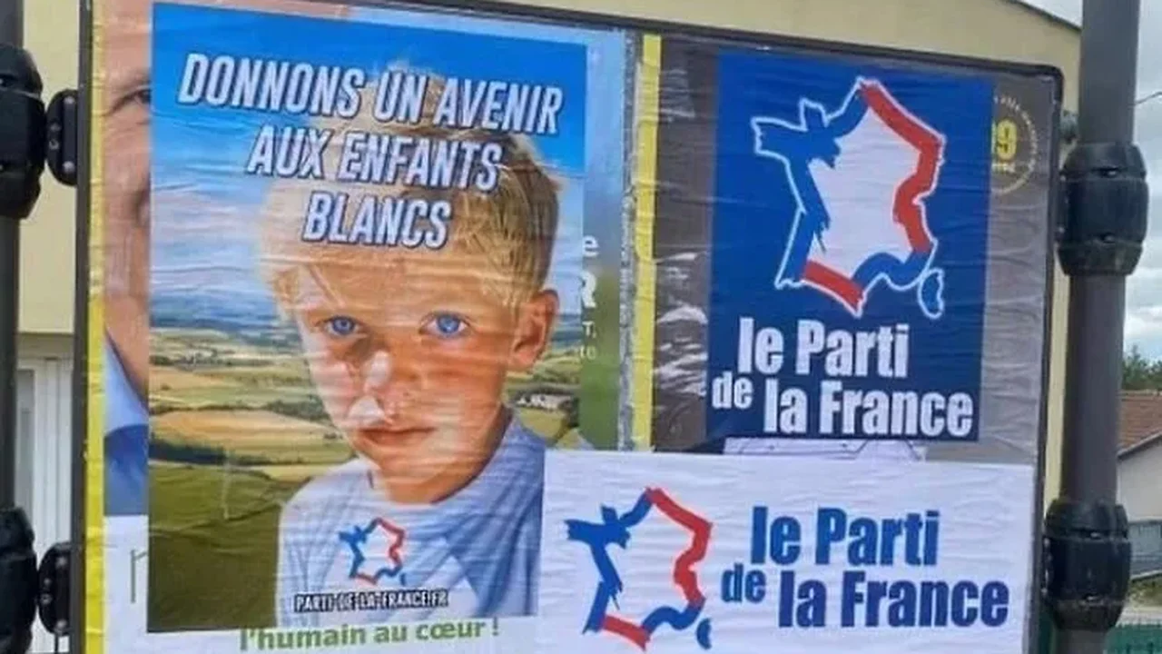 Cartaz eleitoral da extrema direita choca franceses e vira caso de polícia: 'Vamos dar futuro às crianças brancas'