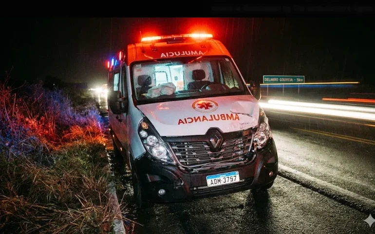 Perigo no Sertão: ambulância atinge vaca no trevo de Delmiro Gouveia; homem de 63 anos ficou ferido