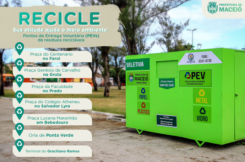 Saiba onde estão os pontos de entrega de recicláveis da Prefeitura de Maceió