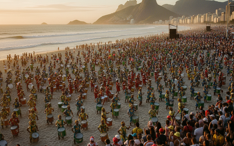 Escolas de samba do Rio quebram recorde mundial de maior bateria em Copacabana