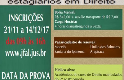 JFAL abre seleção para estágio em Direito de 21 de novembro a 14 de dezembro 