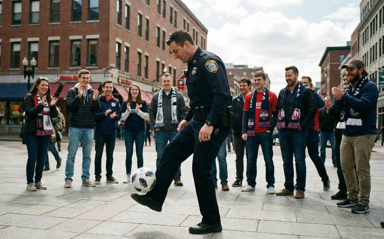 Policial de Boston viraliza ao mostrar habilidades com a bola para fãs da Copa do Mundo