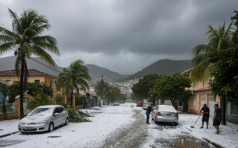 Após dias de muito calor, Rio tem chuva de granizo e cidades entram em alerta para temporais
