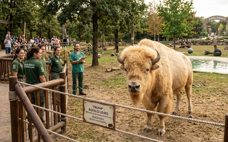 'Trump' é salvo: búfalo loiro escapa do sacrifício e vai para o zoológico