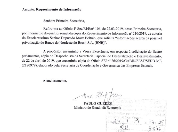 Em resposta a Marx Beltrão, governo Bolsonaro nega privatização do BNB