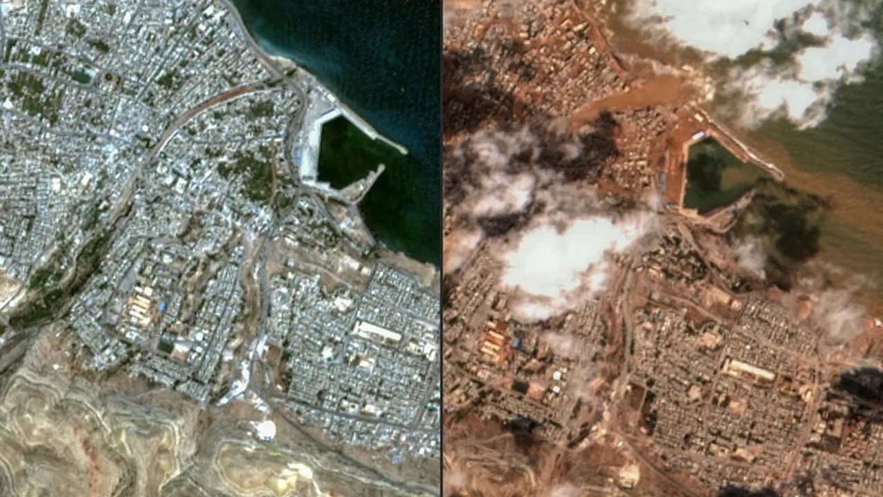 Inundações na Líbia: antes e depois, imagens de satélite revelam a escala do desastre em Derna