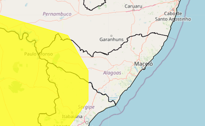 Municípios de Alagoas estão em alerta amarelo de perigo