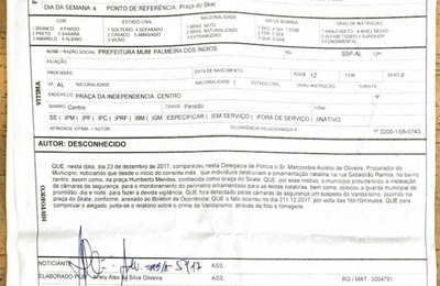 Prefeitura de Palmeira entra com ação contra vandalismo à ornamentação do Natal de Luz  