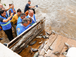 Foram depositados no açude 150 mil alevinos para incentivar a piscicultura e a prática da pesca