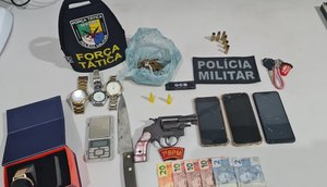 Material apreendido pela PM inclui entorpecentes e arma de fogo. / Foto: Foto: Polícia Militar de Sergipe