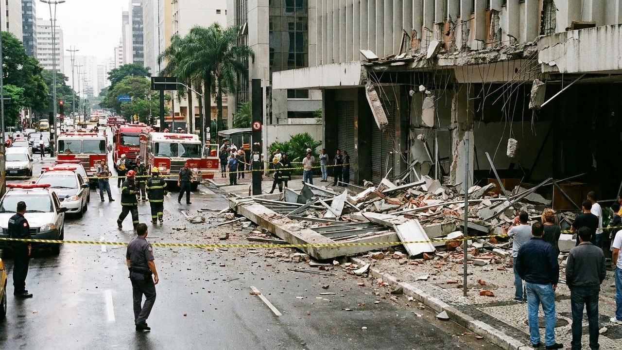 Marquise cai sobre duas pessoas na Avenida Faria Lima, em São Paulo
