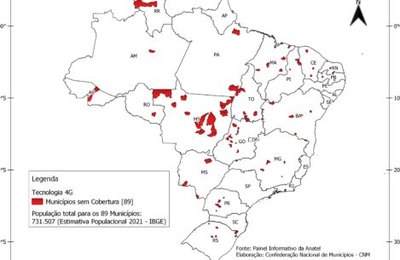 Levantamento da CNM revela que 89 Municípios ainda não possuem cobertura 4G